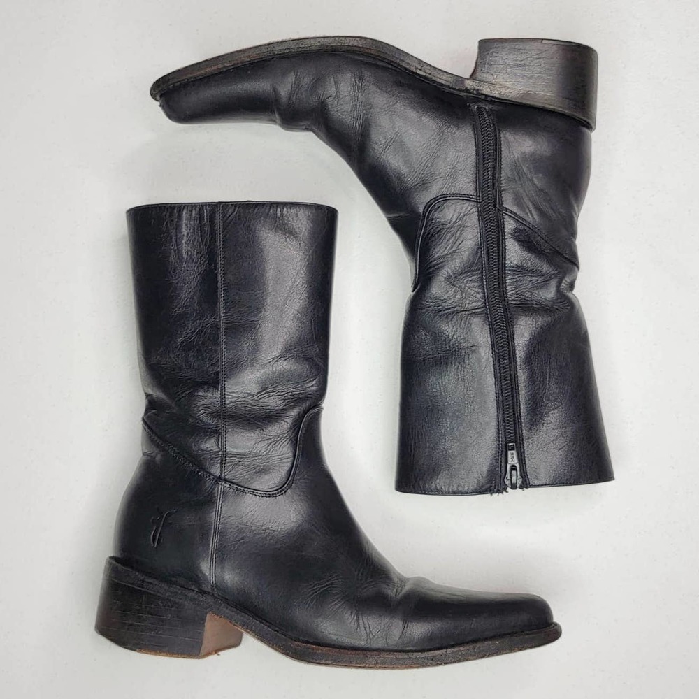 Frye Black Leather Ankle Boots